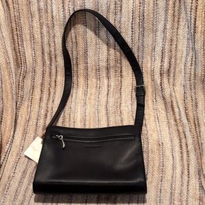 Women's Liz Claiborne, Black Leather Shoulder Bag w/ Silver Accents
